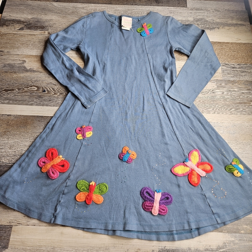 Lemon Loves Lime Dress Cotton Size 10 3D Butterfly Crochet